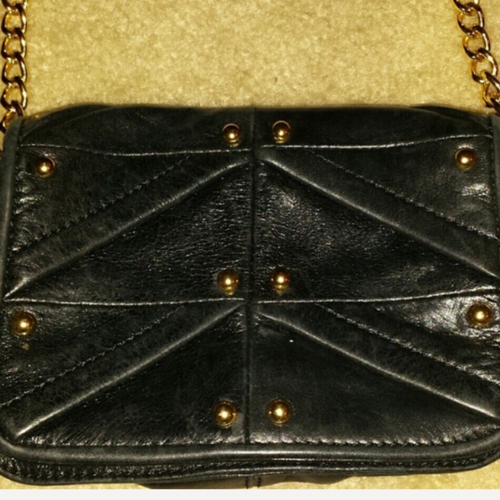 Badgley Mischka black leather w/gold cross-body